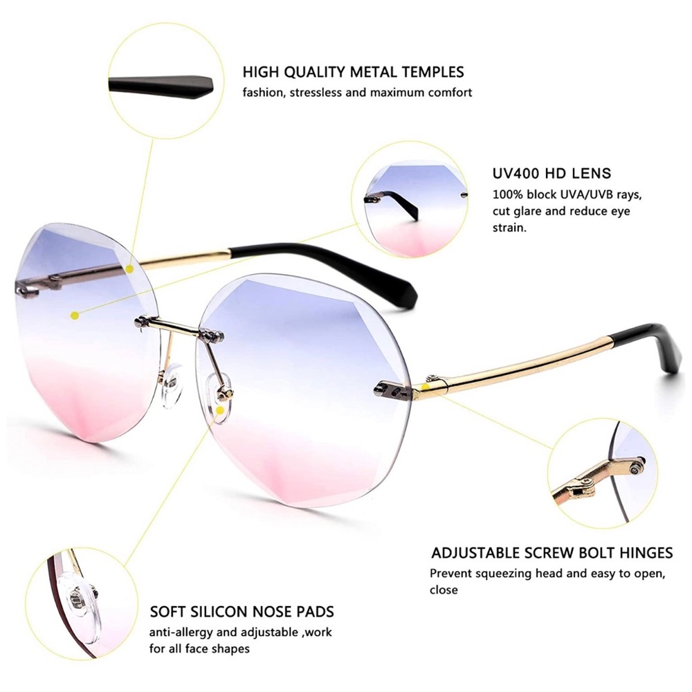 Oversized Rimless Round Fashion Sunglasses - Picture 3 of 8